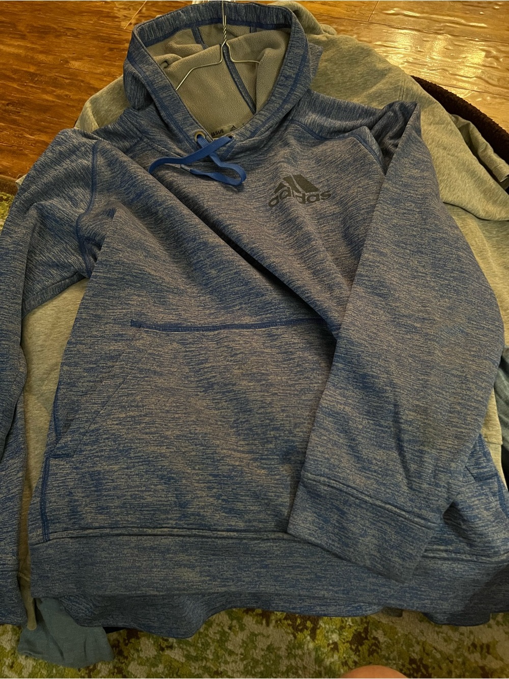 adidas Men's Heather Blue Pullover Hoodie with Logo